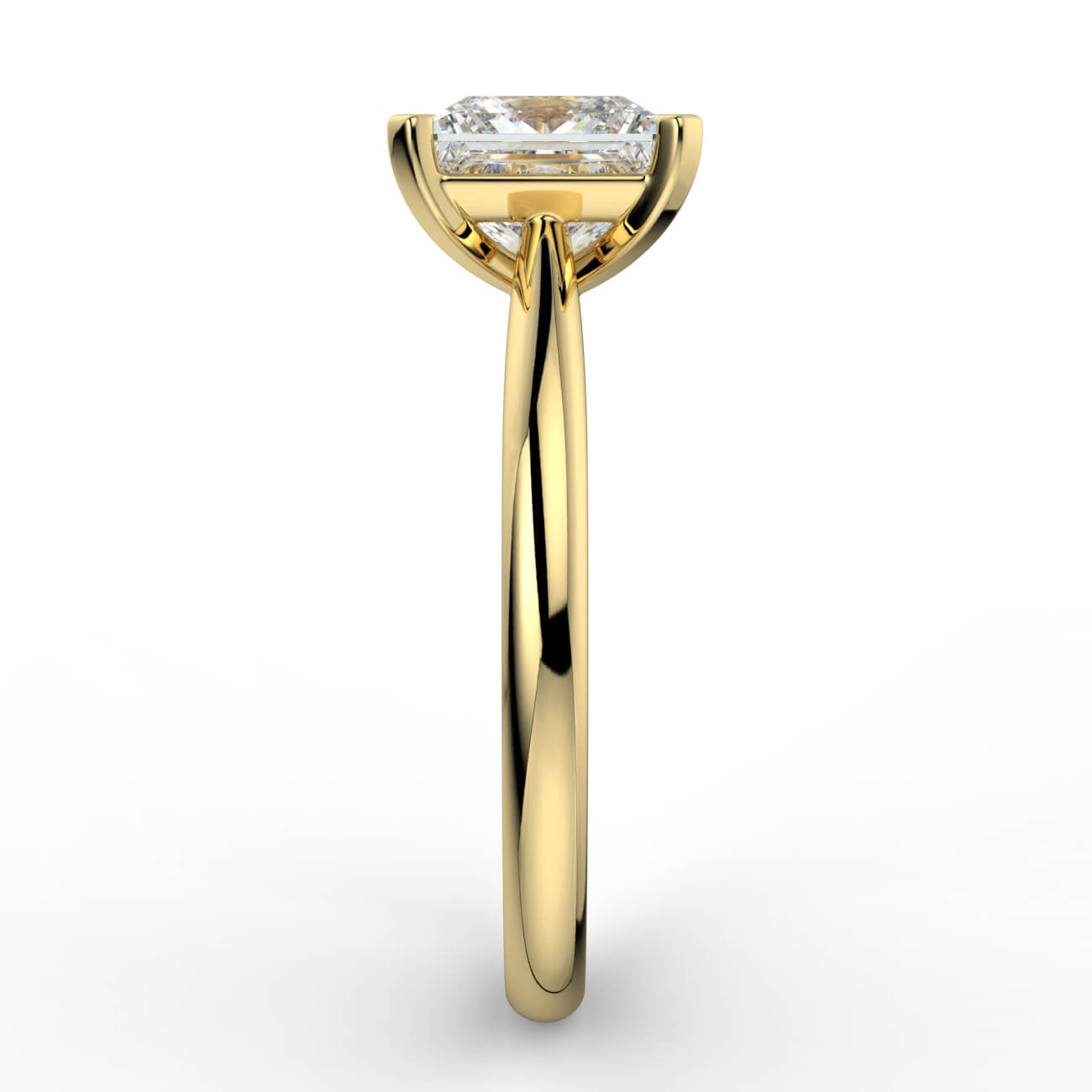 Princess cut diamond cathedral engagement ring in yellow gold – Australian Diamond Network