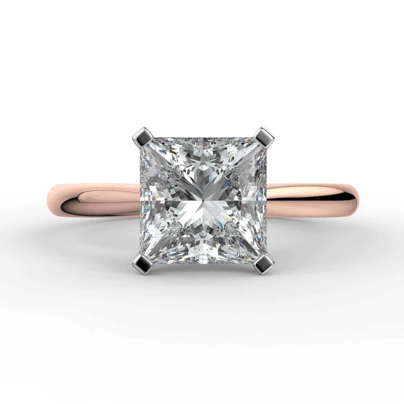 Princess cut diamond cathedral engagement ring in white and rose gold – Australian Diamond Network